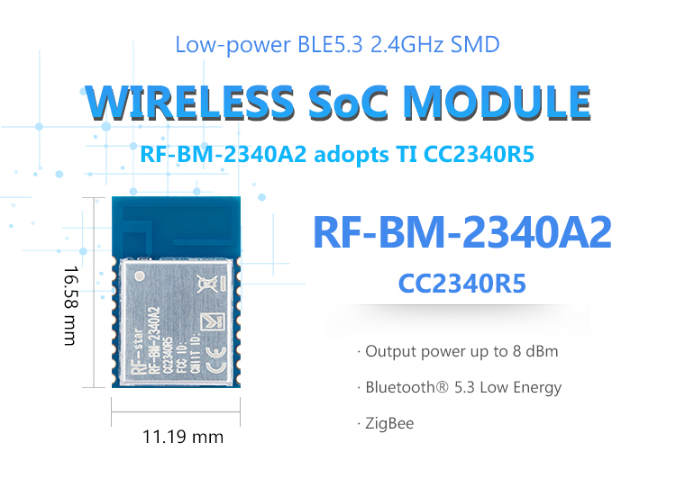 Size of CC2340 module RF-BM-2340A2 Size of CC2340 module RF-BM-2340A2